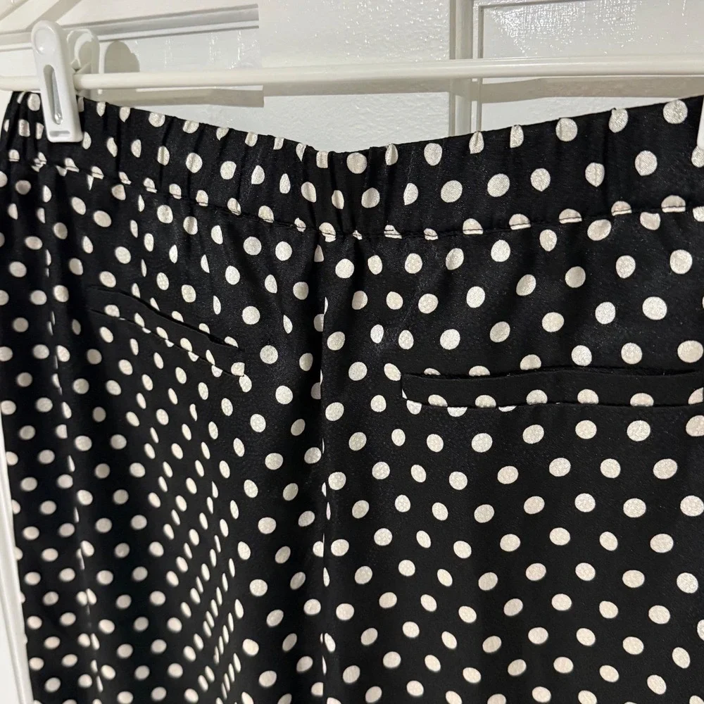 Michael Kors Black White Polka Dot Wide Leg Elastic Waist Pants Womens Large